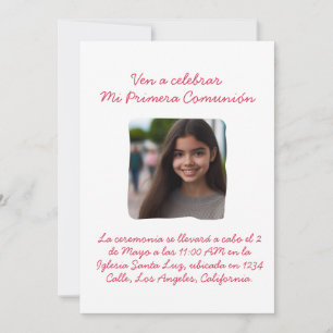 Mi Primera Comunión con foto Cruz y Flores Invitation