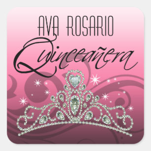 Mi Quinceañera Sparkling Tiara (pink) Party Square Sticker