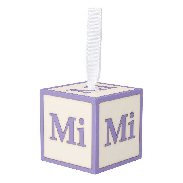 "Mi" Solfeggio Musical Baby Blocks Purple Cube Ornament (Front Angled)