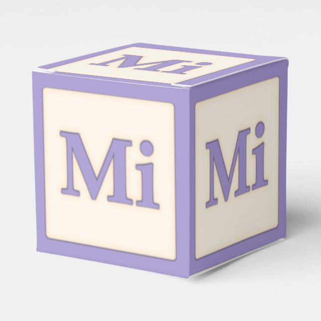 "Mi" Solfeggio Musical Baby Blocks Purple Favor Boxes (Front Side)