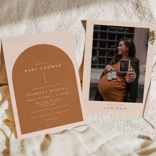 MIA Arched Burnt Orange Modern Baby Shower Invitation