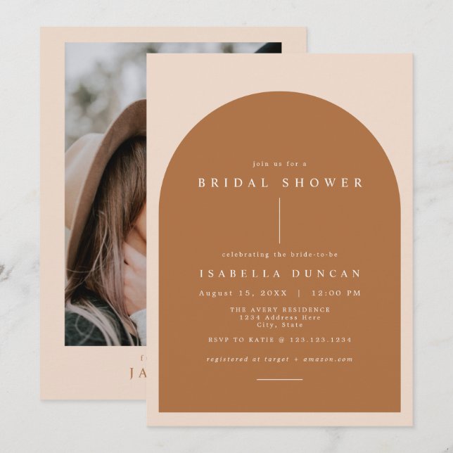 MIA Arched Burnt Orange Modern Bridal Shower Invitation (Front/Back)