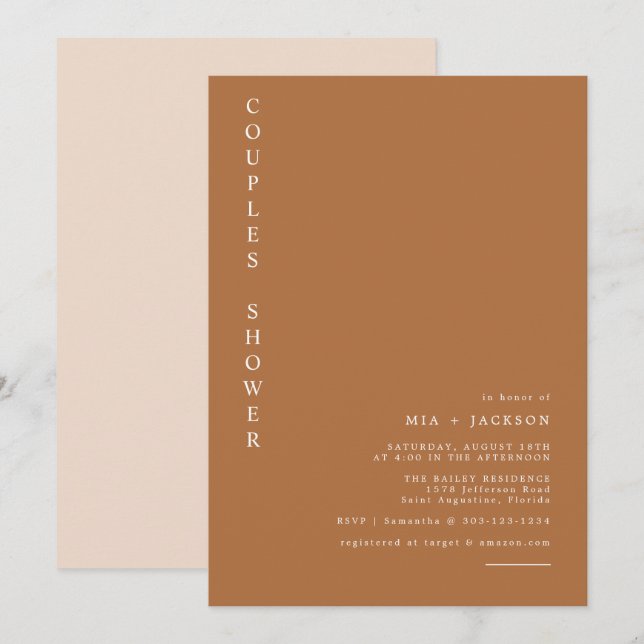 MIA Boho Burnt Orange Minimalist Couples Shower Invitation (Front/Back)