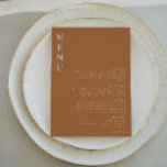 MIA Boho Terracotta Burnt Orange Minimalist Menu Invitation<br><div class="desc">This menu features a burnt orange and beige coloring paired with a modern minimalist layout. It's the perfect invitation for your bohemian desert or rustic earth tone event. Pair with anything in the MIA Collection for a cohesive look.</div>