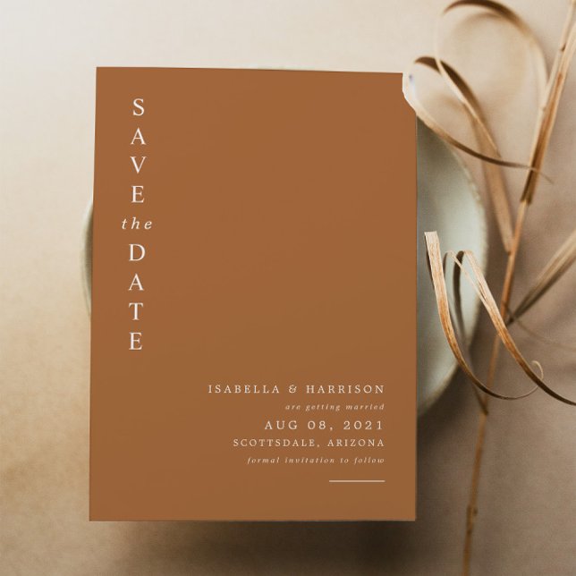 Mia - Burnt Orange Modern Minimalist Save the Date Invitation (Creator Uploaded)