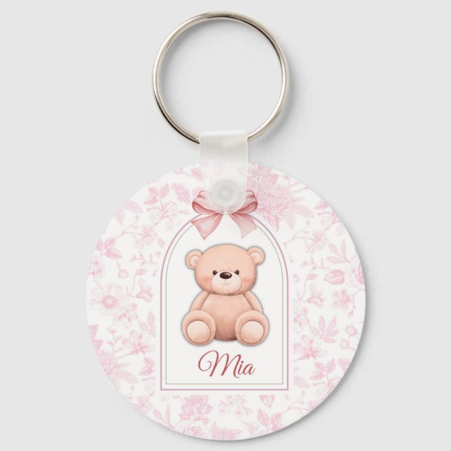 Mia | Custom Pink Teddy Bear Nursery Design  Keychain (Front)
