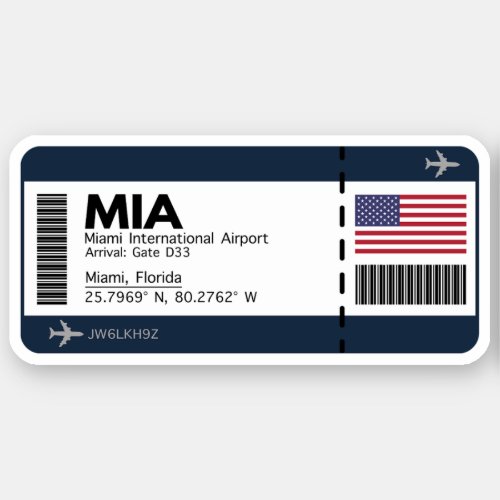 MIA Miami Boarding Pass _ United States Ticket Sticker
