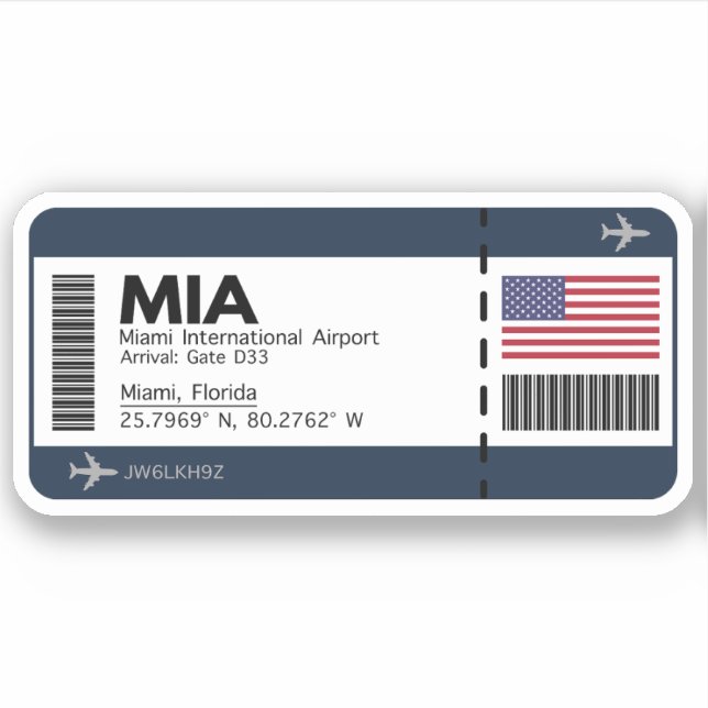 MIA Miami Boarding Pass - United States Ticket Sticker (Front)