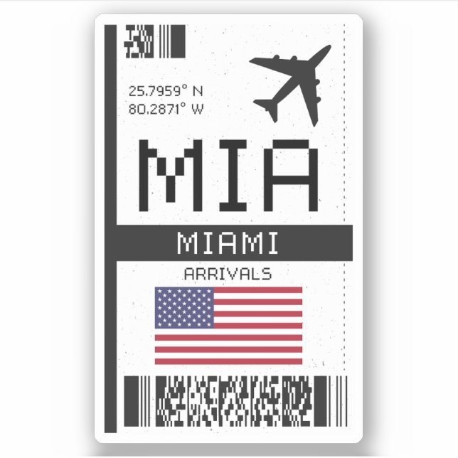 MIA Miami, Florida Airport Boarding Pass Sticker (Front)