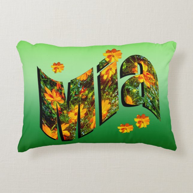 Mia Name Logo With Flowers, Accent Pillow (Front)