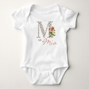 Mia Name Reveal Floral Letter L Girl Whimsical Baby Bodysuit