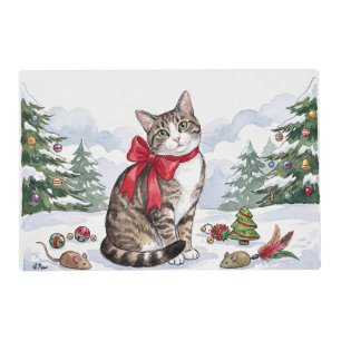 Mia the Festive Cat with Holiday Decor Placemat