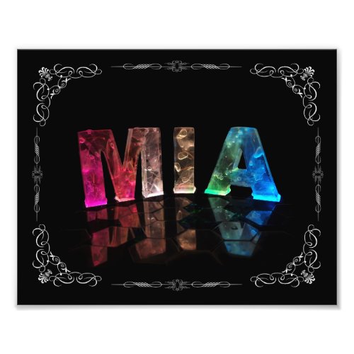 Mia  _ The Name Mia in 3D Lights Photograph Photo Print