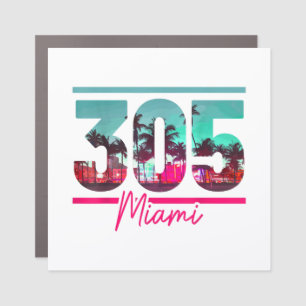 Miami 305 Area Code Florida Vintage Palm Trees Pri Car Magnet