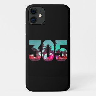 Miami 305 Area Code Florida Vintage Palm Trees Pri iPhone 11 Case