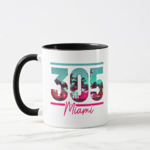 Miami 305 Area Code Florida Vintage Palm Trees Pri Mug