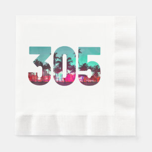 Miami 305 Area Code Florida Vintage Palm Trees Pri Napkins