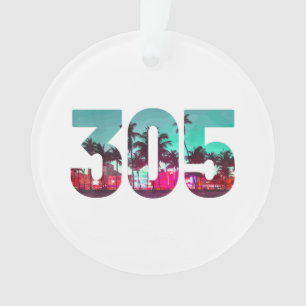 Miami 305 Area Code Florida Vintage Palm Trees Pri Ornament