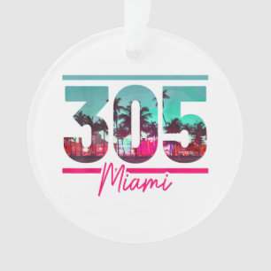 Miami 305 Area Code Florida Vintage Palm Trees Pri Ornament