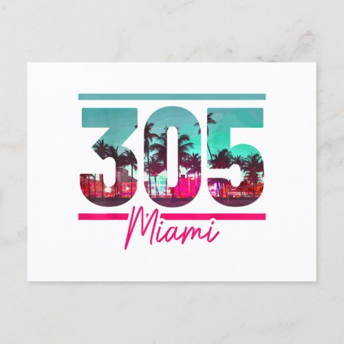 Miami 305 Area Code Florida Vintage Palm Trees Pri Postcard