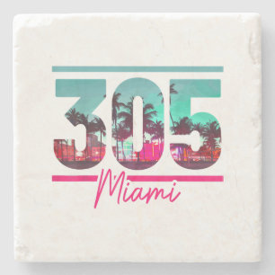 Miami 305 Area Code Florida Vintage Palm Trees Pri Stone Coaster