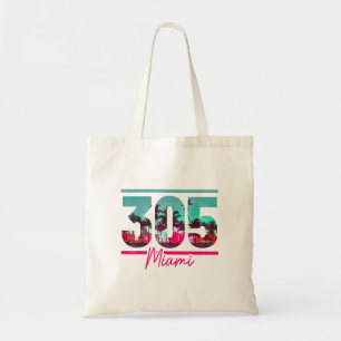 Miami 305 Area Code Florida Vintage Palm Trees Pri Tote Bag