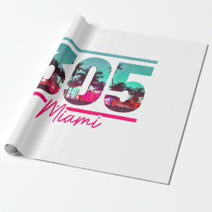 Miami 305 Area Code Florida Vintage Palm Trees Pri Wrapping Paper