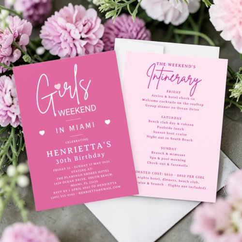 Miami 30th Birthday Bash Pink Girls Weekend Invitation