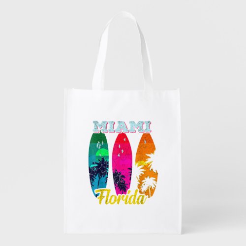 Miami 70s Florida 80s Vintage Beach Vacation Retr Grocery Bag