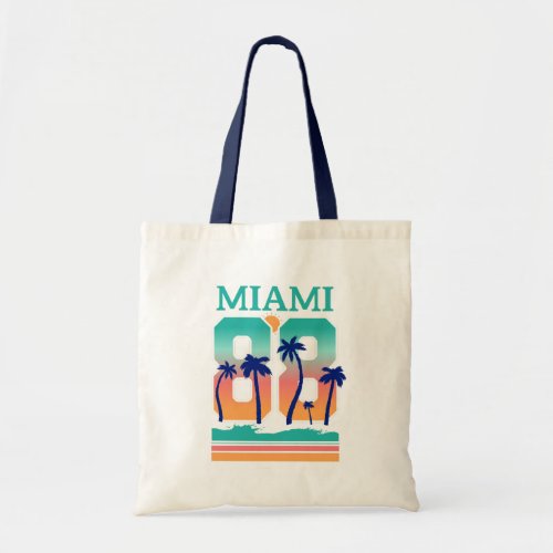 Miami 88 Retro Sunset Palm Tote Bag