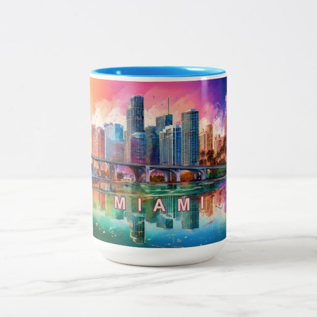 Miami Abstract Art Skyline  Two-Tone Coffee Mug (Center)
