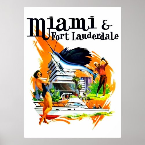 Miami and Fort Lauderdale Florida vintage travel Poster