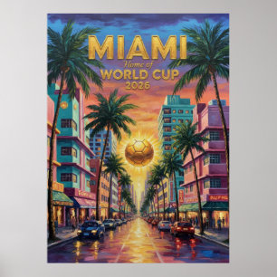 Miami Art Deco World Cup 2026 Soccer Ocean Drive Poster