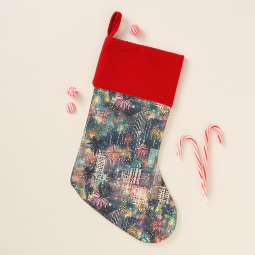 Miami at Christmas  New Years in Watercolors Christmas Stocking