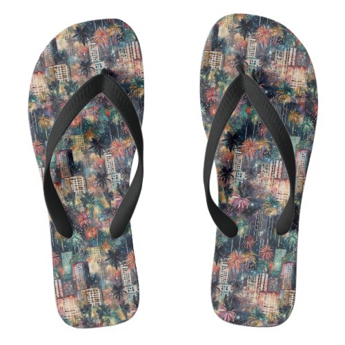 Miami at Christmas  New Years in Watercolors Flip Flops