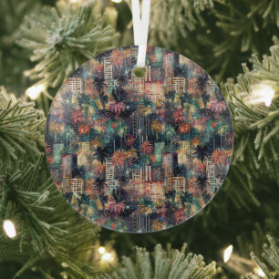 Miami at Christmas & New Year's in Watercolors Glass Ornament