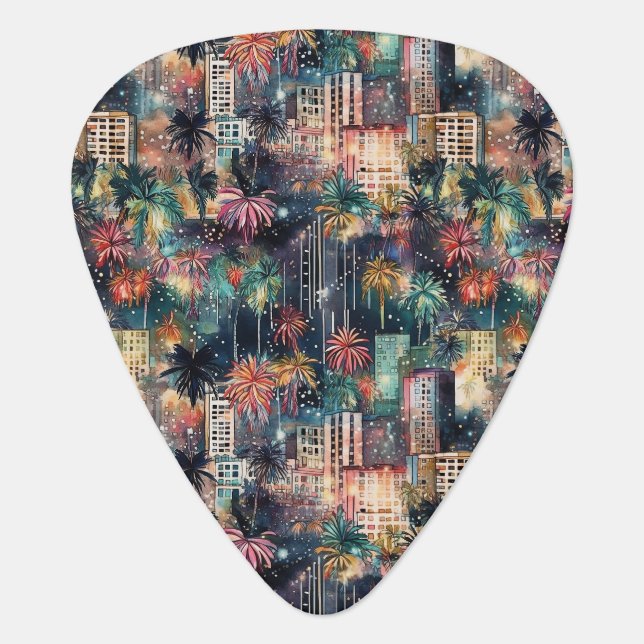 Miami at Christmas & New Year's in Watercolors Guitar Pick (Front)
