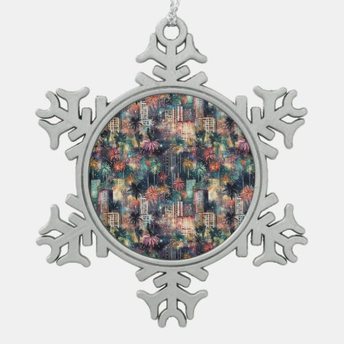 Miami at Christmas  New Years in Watercolors Snowflake Pewter Christmas Ornament