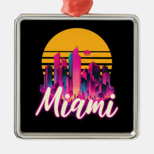 Miami at sunset metal ornament