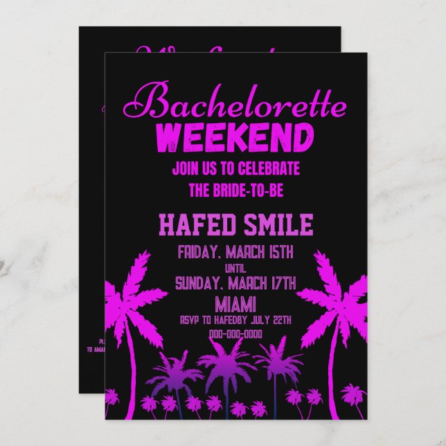 Miami Bachelorette Party Invitations (Front/Back)