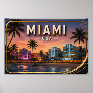 Miami Beach and Ocean Drive Sunset Poster
