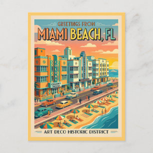 Miami Beach Art Deco District Vintage Style Postcard