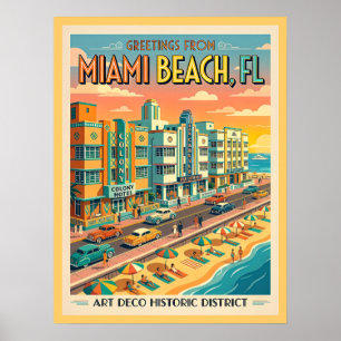 Miami Beach Art Deco District Vintage Style Poster