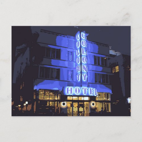 Miami Beach Art Deco Hotel at Night  Postcard