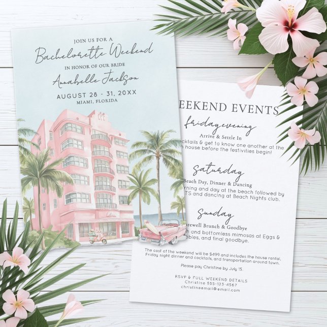 Miami Beach Bachelorette Party Invitation (Girls Weekend Miami Beach Bachelorette Party Invitation)
