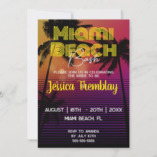 Miami Beach Bachelorette Weekend Itinerary Invitation