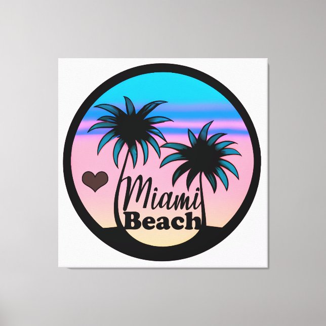 Miami Beach Blue and Pink Palm Trees Canvas Print (Front)
