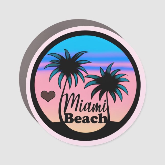 Miami Beach Blue and Pink Palm Trees Car Magnet (Front)