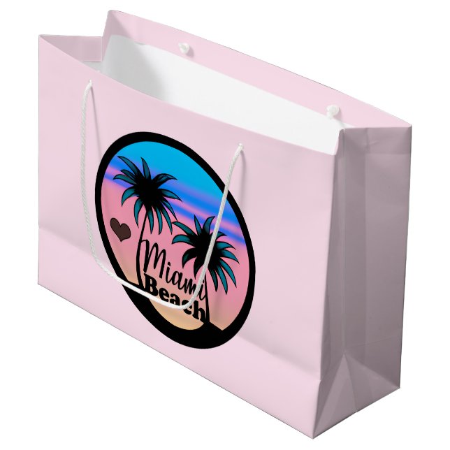 Miami Beach Blue and Pink Palm Trees Large Gift Bag (Front Angled)