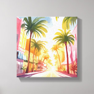 Miami Beach Bright Colorful Watercolor Painting Canvas Print
